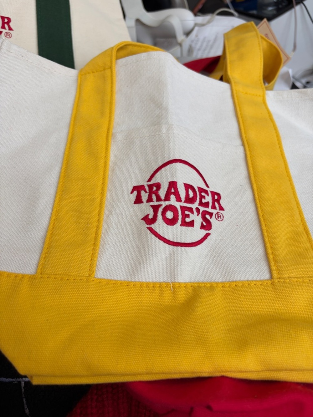 Trader Joe’s mini canvas tote - yellow , green redo or blue NWT - Picture 2 of 4